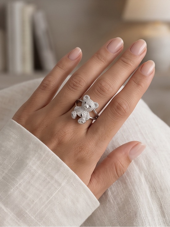 Moissanite Jewelry - Sterling Silver Moissanite Teddy Bear Ring